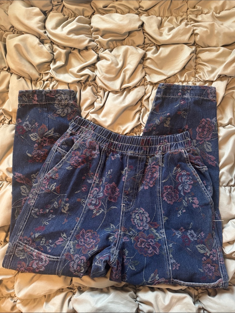 Women’s Embroidered Floral Urban Outfitters Denim Taper Pants